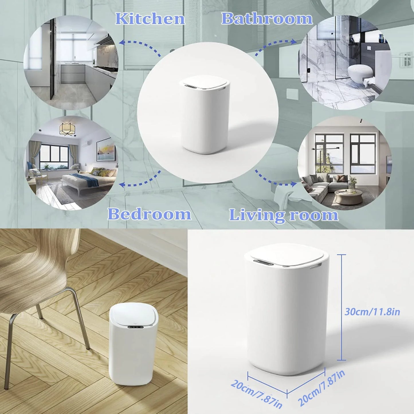 Smart Sensing Trash Can Automatic White Trash Can Kitchen Bathroom Waterproof 12L Electric Trash Can