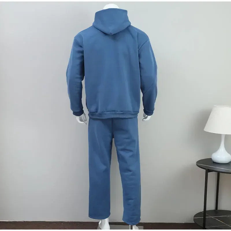 Autumn Jogging Sweatshirt Trousers Outfits Suits Casual Solid Couple's Hooded Sweatshirt And Loose Sweatpants 2 Piece Suit Male