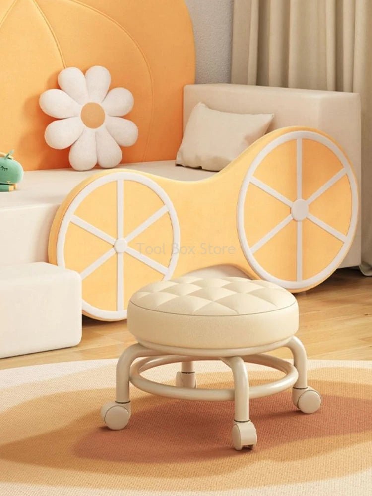 Household Pulley Low Stool Small Footstool Children Round Stool Chair Living Room Mini Sofa Stool with wheels Home Furniture