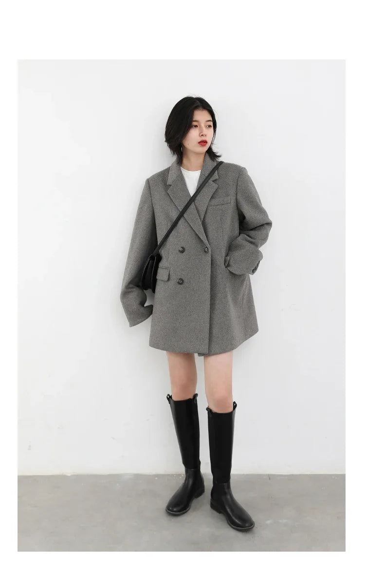 CHIC VEN Autumn Winter Women Coats Wool Blend All-match Mid-length Blazer Women's Woolen Overcoat Female Fashion Clothing 2023