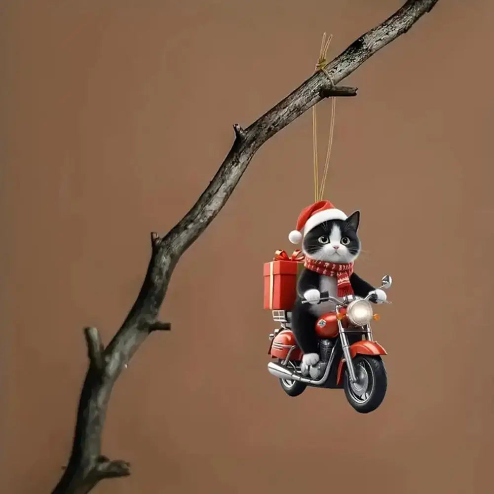 Motorcycle Cat Acrylic Hanging Decoration Christmas Tree Car 2D Flat Riding Kitten Hanging Ornament Cartoon Animal Pendant