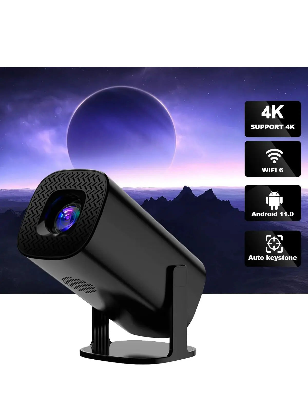 P30 Smart Mini Projector Android 11 WiFi6 Support 4K 1080P Projector 2.4G&5G WiFi 1280*720P Smart Home Cinema Portable Projector