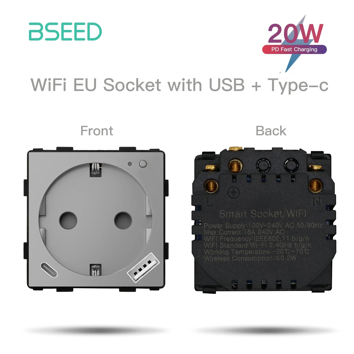 Bseed EU Standard The Base Of Wifi Touch Switch Function 1/2/3Gang  AC110~240V APP Control Wall Light Switch Without Glass Panel