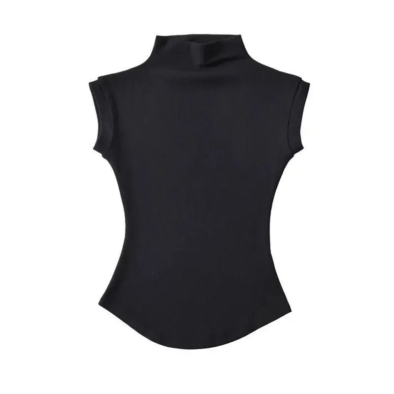 Women Summer Sexy Turtleneck Sleeveless T-Shirts Tops Solid Slim Fit Pullovers Causal Tees Shirts Female Streetwear Basics Tees