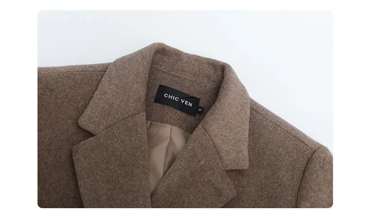 CHIC VEN Autumn Winter Women Coats Wool Blend All-match Mid-length Blazer Women's Woolen Overcoat Female Fashion Clothing 2023