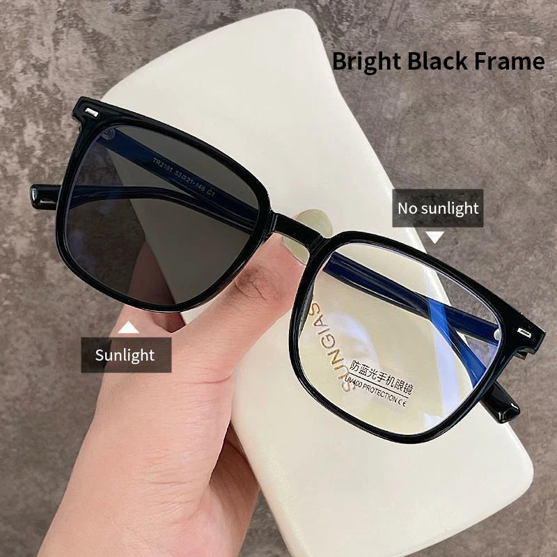 Fashion Color-changing Myopia Glasses For Women Men Square Frame Photochromic Nearsighted Eyeglasses Diopter -0.5 -1.0 To -6.0