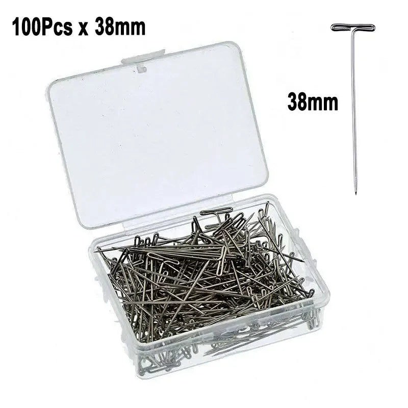 100Pcs Stainless Steel T Pins Thumbtack Pushpin T Shaped Pins Needles with Storage Box for Crafts, Blocking, Knitting, Modelling