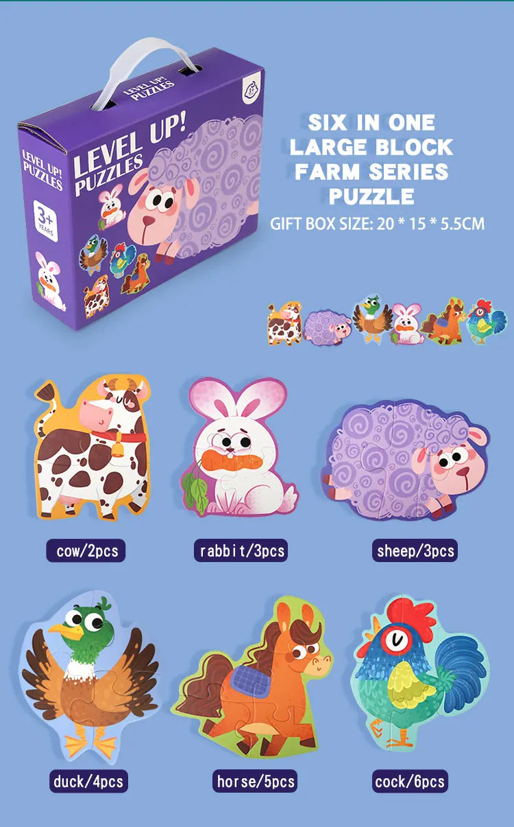 Lovely Wooden Cartoon Animal Jigsaw Puzzles Game Montessori Baby Puzzle Toy for Kindergarten Kid Early Learning Education