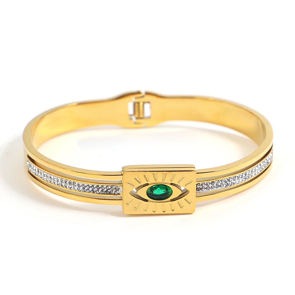 Flashbuy Trendy Chic Green Zircon Stainless Steel Bangle Bracelets for Women Charm Texture Simple Gold Color Accessories