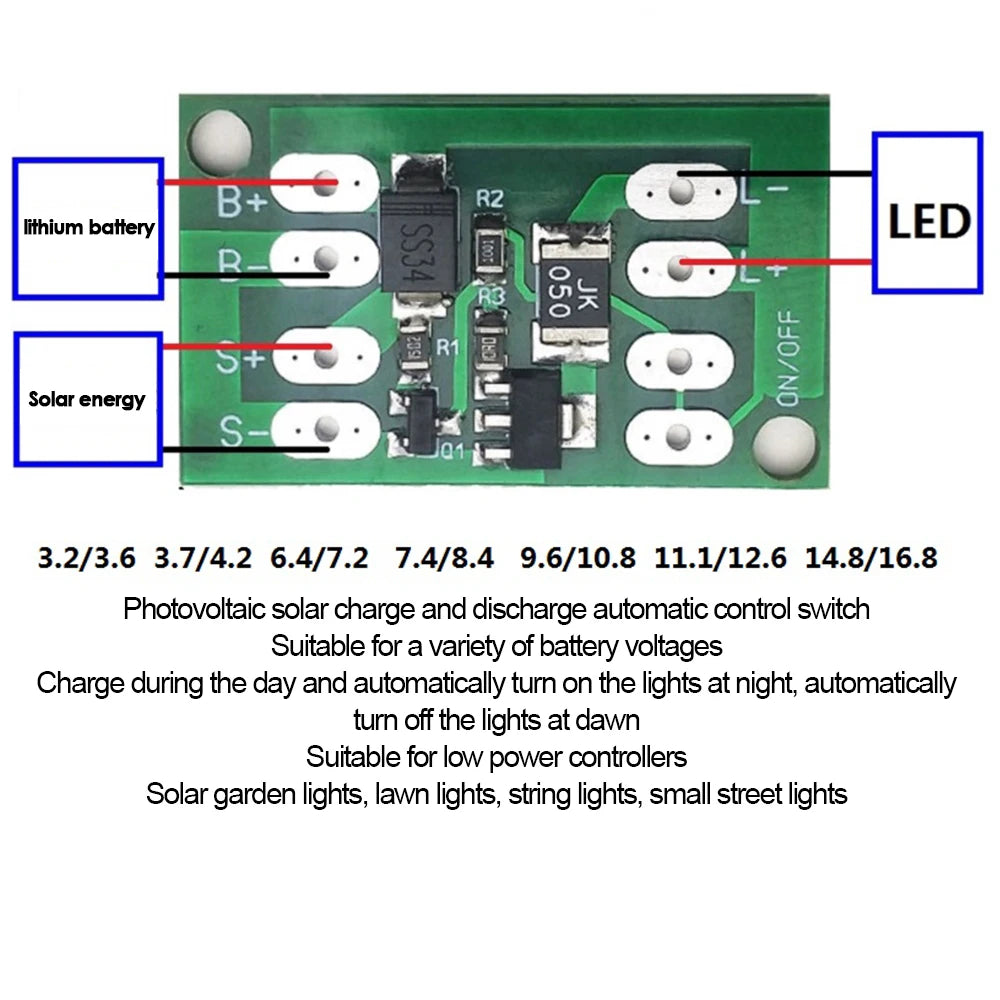 3.7V 7.4V 11.1V Lithium Battery Solar Lawn Light Circuit Board Solar Light Controller Control Board 3A