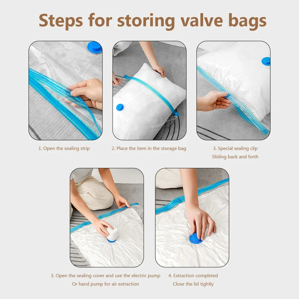 7 Sizes Reusable Vacuum Bags with Pump Cover Vacuum Compression Sealer Bag Space Saving for Clothes Storing Large Container