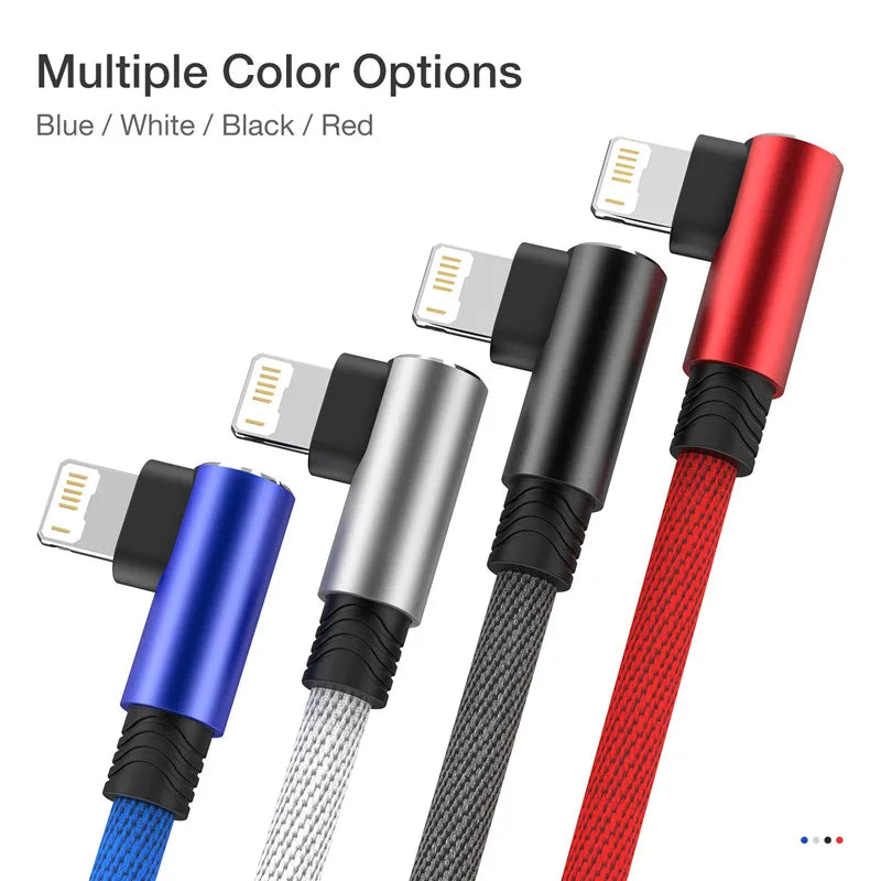 90 Degree Fast Charge USB Cable For iPhone 14 13 12 11 Pro X XS Max 6S 7 8 Plus 5 SE Wire Origin Long 3M Elbow Charger Data Cord