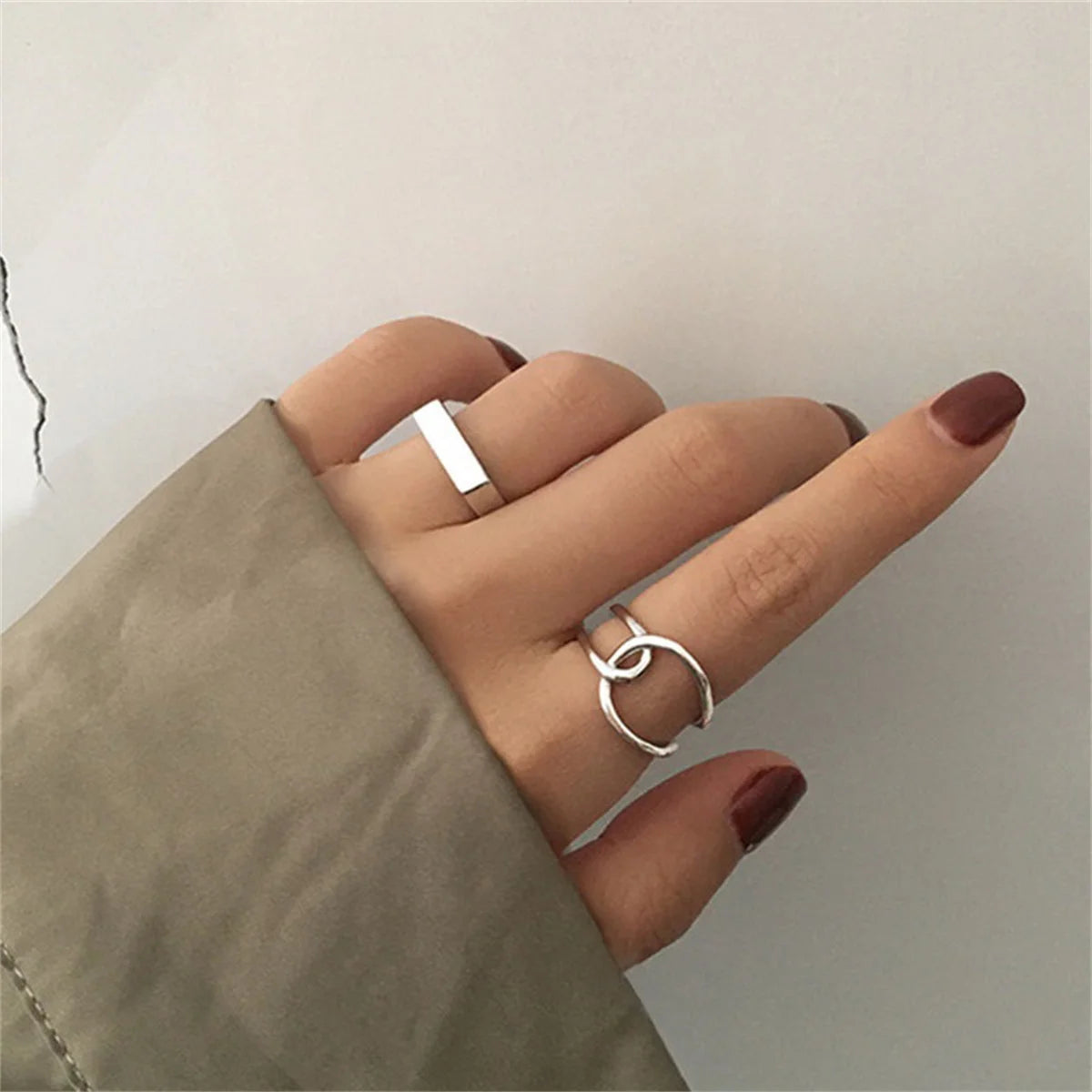 Simple Silver Color Irregular Finger Rings For Women Girls Geometric Multilayer Line Open Rings Exaggerated Bijoux Jewelry Gifts