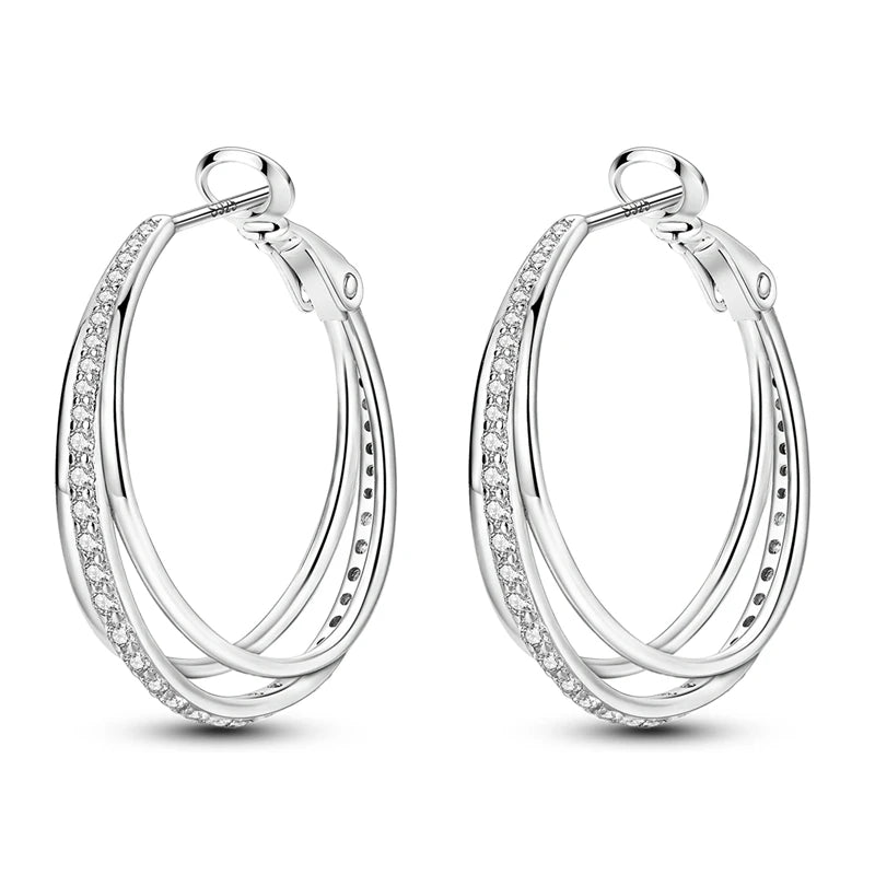 925 Sterling Silver Classic Round Hoop Earrings Zirconia U Shape Love Heart Geometric Earrings For Women Luxury Jewelry Gift