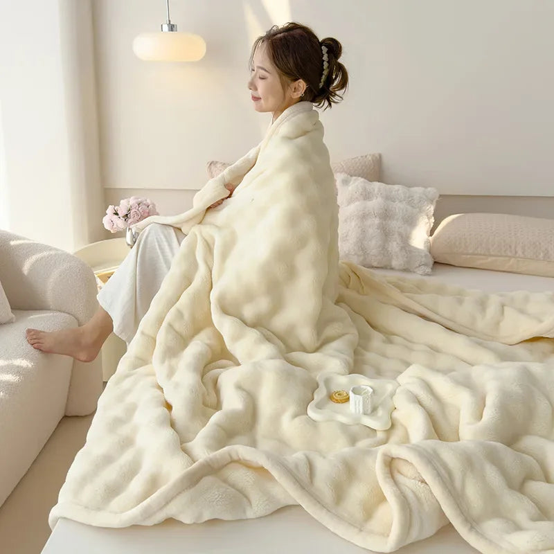 Autumn and Winter  Thickened Warm Milk Plush Blanket Office Lunch Blanket A-class High-end Rabbit Plush Blanket High-density