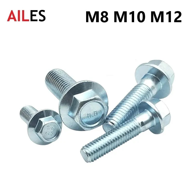 M4 M5 M6 M8 External Hexagon Flange Bolts 8.8 Grade White Zinc Plated Hexagonal Flange Screws with Belt Pad  8 10 20 30 70 110mm