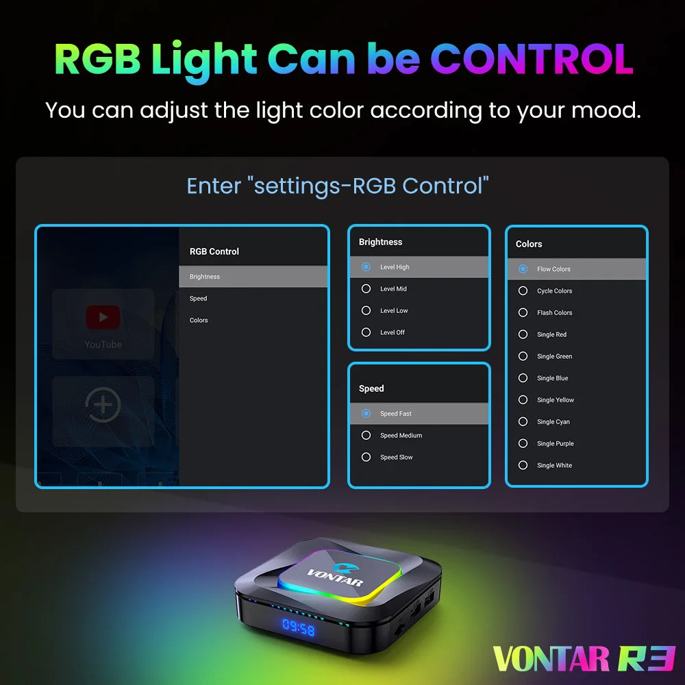 VONTAR R3 RGB Light Android 13 TV Box RK3528 Set Top Box 4K Media Player Android 13.0 TVBOX QuadCore 8K Video HDR10+ BT5.0 Wifi6