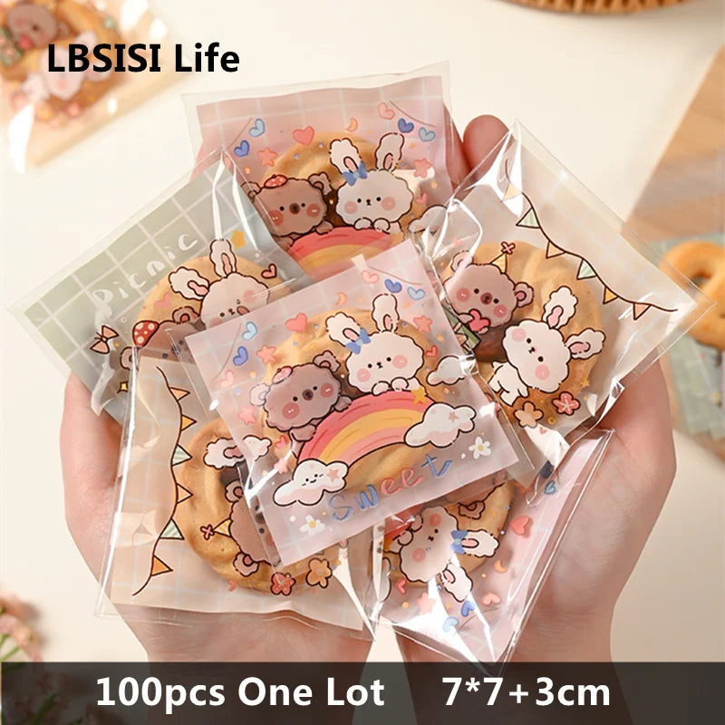 LBSISI Life,7x7+3cm,Candy Cookie Bags,For Nougat,Wedding,Self Adhesive Bag,ewelry Gift Poly Small Plastic Soap Package,100pcs