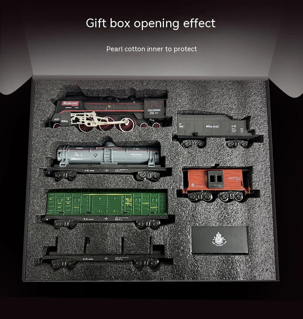 Retro Steam Train Track Suit Simulation Electric Spray Light Small Train Model Boy Gift Train Toy