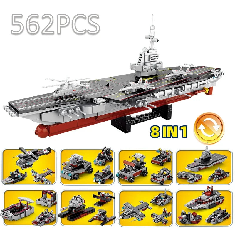 Military Ship Army Ocean Cruiser Warship Building Blocks Aircraft Weapon Ship Bricks City Toys for Children Boy Christmas Gift