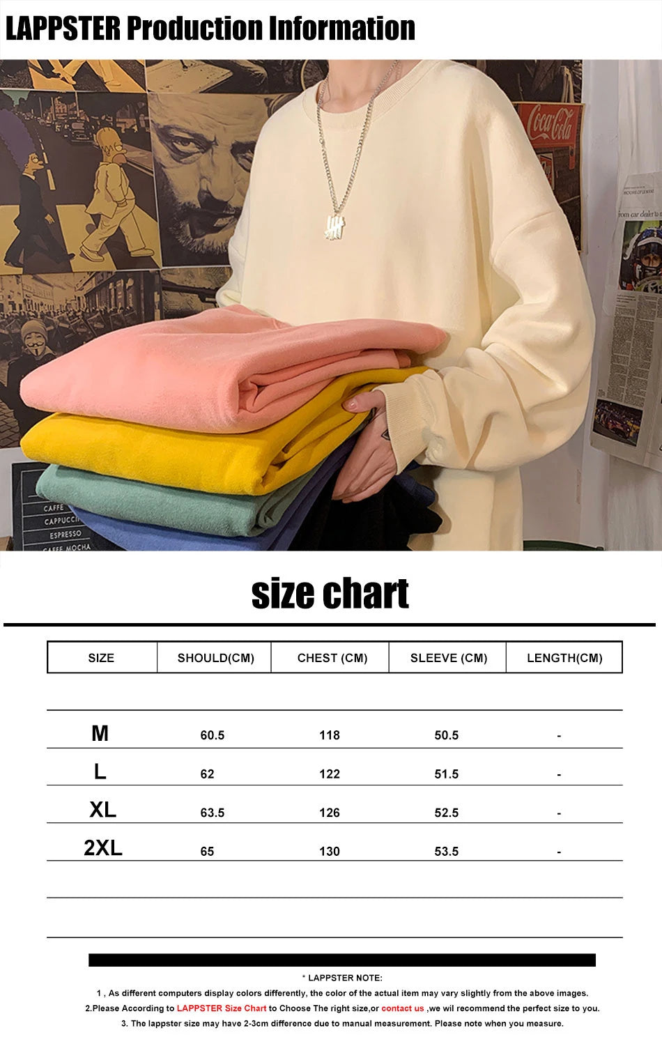 LAPPSTER Men Solid 7 Colors Harajuku Hoodies 2023 Mens Autumn Korean Fashions Oversized Sweatshirts Japanese Streetwear Clothes