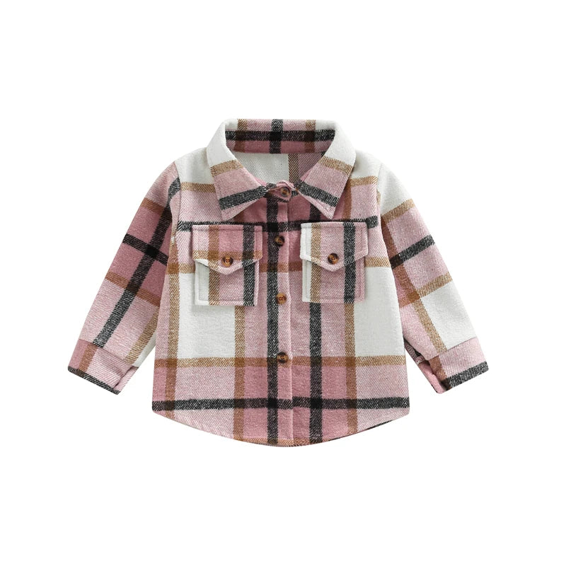 Kids Baby Girl Boy Plaid Shirt Jacket Casual Lapel Long Sleeve Button Up Cardigan Jacket Coat Autumn Children Clothing