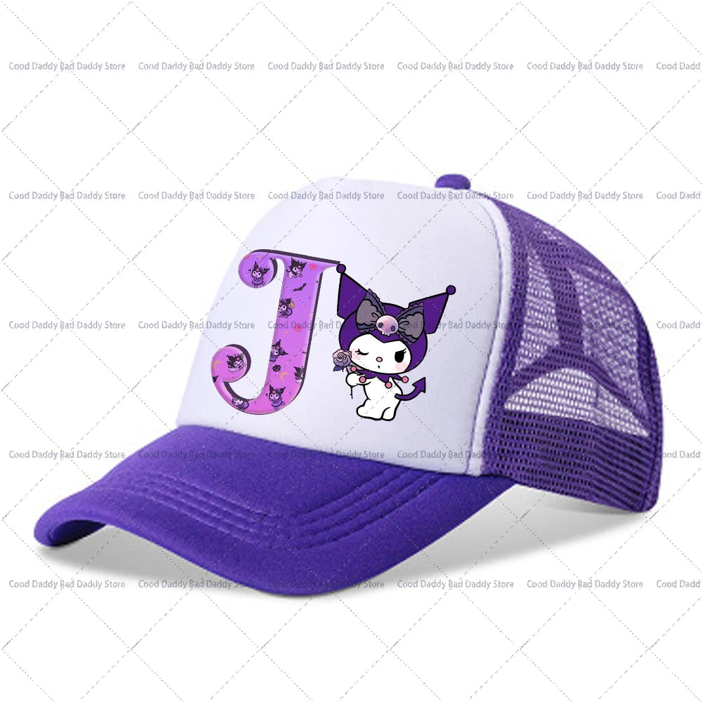 Kuromi A-Z Letter Printed Baseball Caps Adult Kids Purple Hats Summer Casquette Sanrio Y2K Graphic Beanies Kawaii Accessories