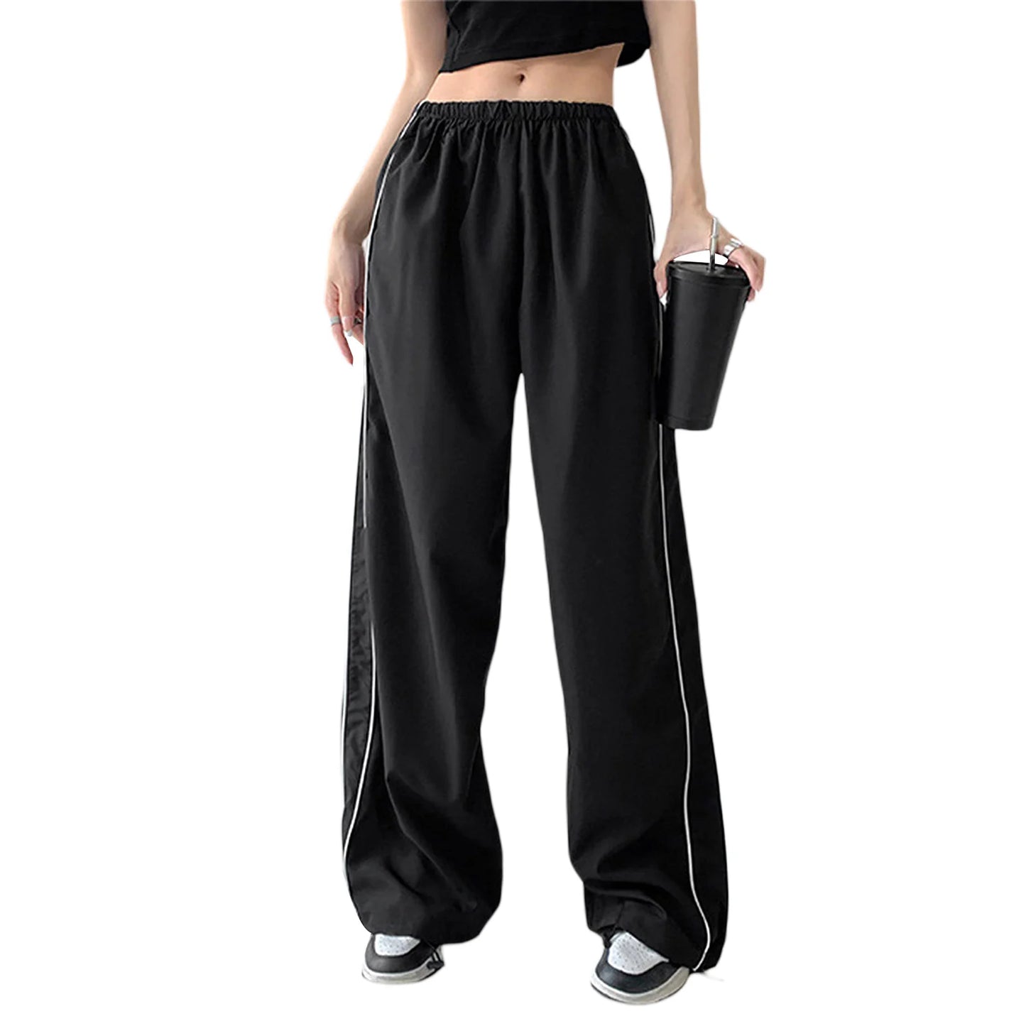 Women Summer Y2K Loose Cargo Pants Elastic Waist Baggy Wide Leg Straight Trousers Jogger Overalls Sweatpants Streetwear