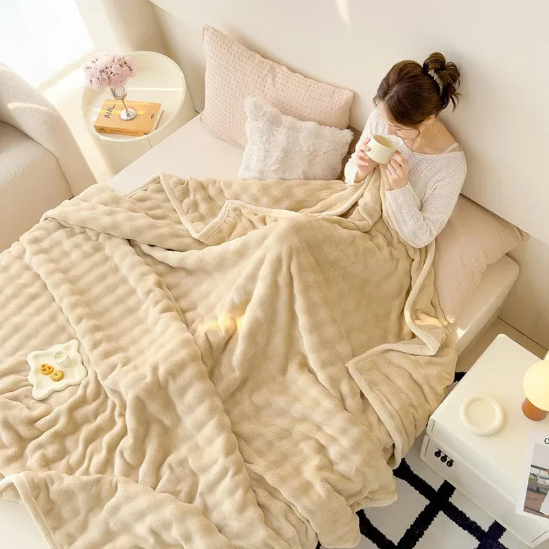 Autumn and Winter  Thickened Warm Milk Plush Blanket Office Lunch Blanket A-class High-end Rabbit Plush Blanket High-density