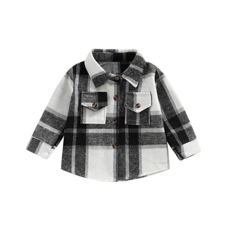 Kids Baby Girl Boy Plaid Shirt Jacket Casual Lapel Long Sleeve Button Up Cardigan Jacket Coat Autumn Children Clothing