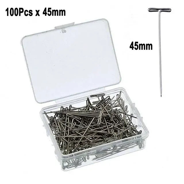 100Pcs Stainless Steel T Pins Thumbtack Pushpin T Shaped Pins Needles with Storage Box for Crafts, Blocking, Knitting, Modelling