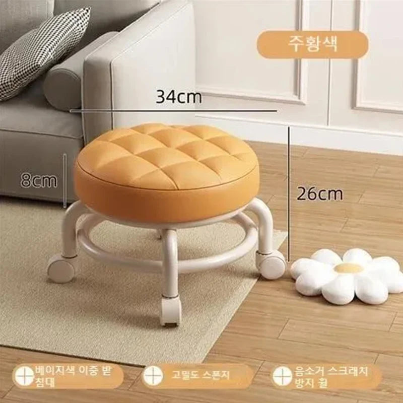 Household Pulley Low Stool Small Footstool Children Round Stool Chair Living Room Mini Sofa Stool with wheels Home Furniture