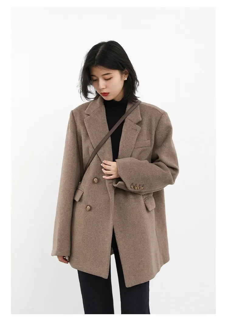 CHIC VEN Autumn Winter Women Coats Wool Blend All-match Mid-length Blazer Women's Woolen Overcoat Female Fashion Clothing 2023