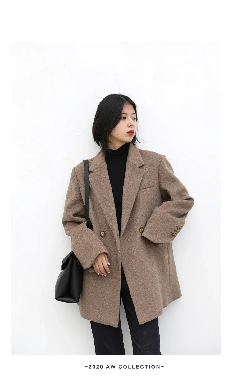 CHIC VEN Autumn Winter Women Coats Wool Blend All-match Mid-length Blazer Women's Woolen Overcoat Female Fashion Clothing 2023