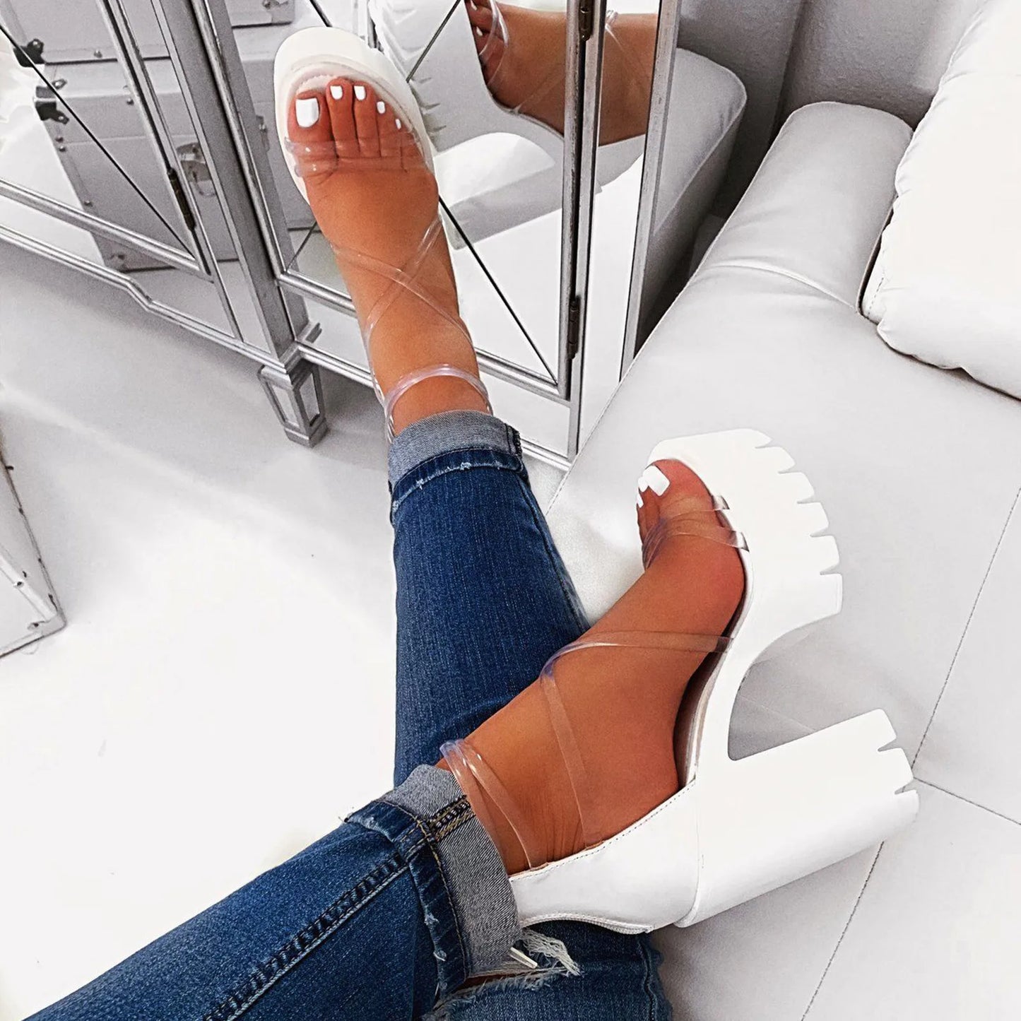 Elegant Women'S Sandals Zippered Sandals Shoes Heels High Heels Chunky Platform Women'S Women'S Sandals Tacones Para Mujer