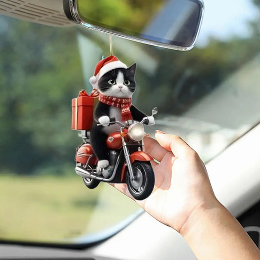 Motorcycle Cat Acrylic Hanging Decoration Christmas Tree Car 2D Flat Riding Kitten Hanging Ornament Cartoon Animal Pendant