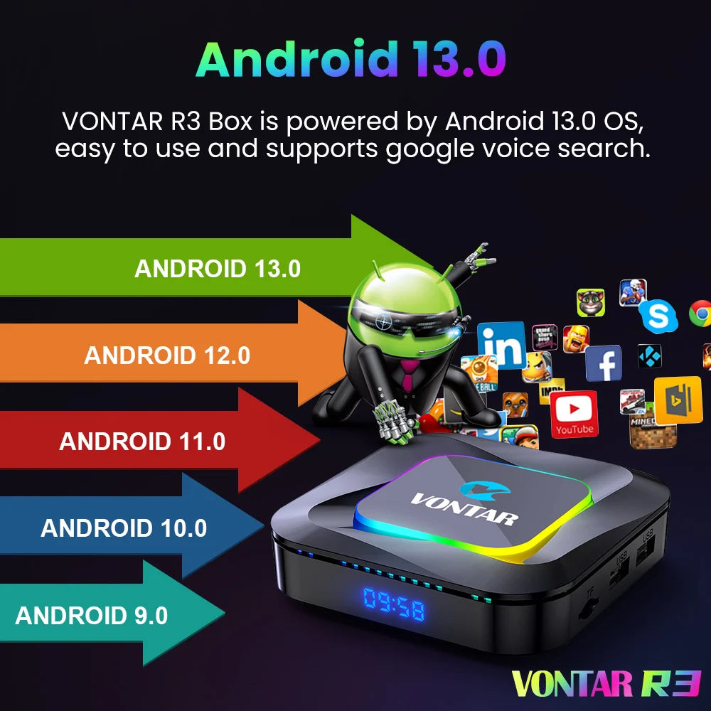 VONTAR R3 RGB Light Android 13 TV Box RK3528 Set Top Box 4K Media Player Android 13.0 TVBOX QuadCore 8K Video HDR10+ BT5.0 Wifi6