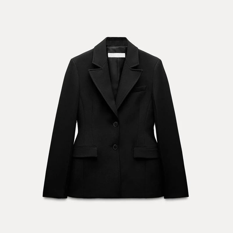 Fashion Office Lady Blazer Jacket Shoulder Pad Long Sleeve Lapel Female Coat 2025 Spring Button Pocket Lady Commuting Outwear