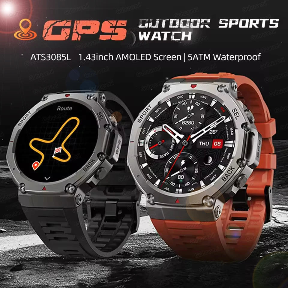 New GPS Smart Watch 1.43” HD AMOLED Display Built-in GPS Bluetooth Calls Waterproof swim Compass GPS Sports Smartwatch for Men