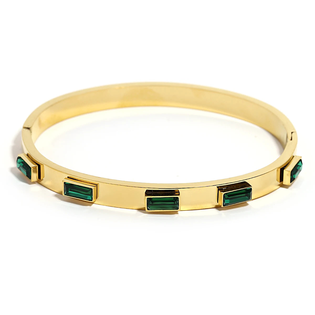 Flashbuy Trendy Chic Green Zircon Stainless Steel Bangle Bracelets for Women Charm Texture Simple Gold Color Accessories