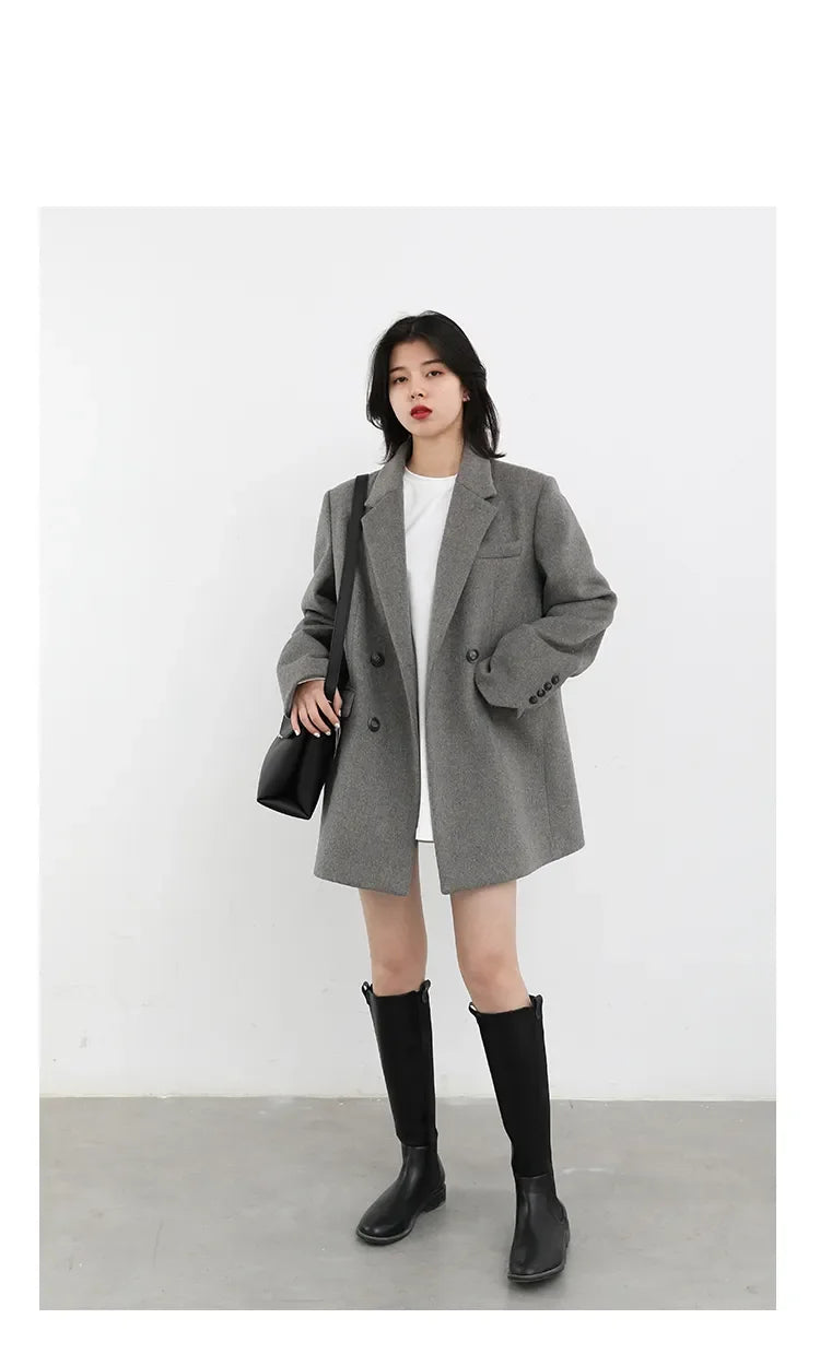 CHIC VEN Autumn Winter Women Coats Wool Blend All-match Mid-length Blazer Women's Woolen Overcoat Female Fashion Clothing 2023