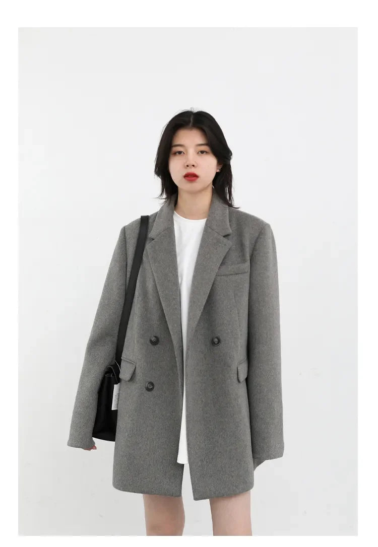 CHIC VEN Autumn Winter Women Coats Wool Blend All-match Mid-length Blazer Women's Woolen Overcoat Female Fashion Clothing 2023