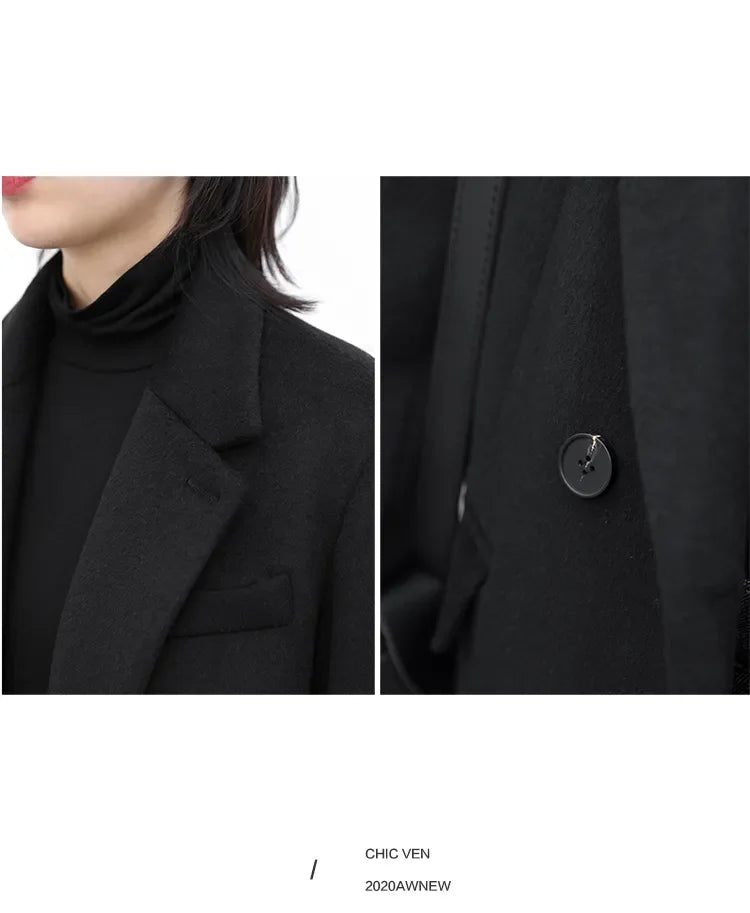 CHIC VEN Autumn Winter Women Coats Wool Blend All-match Mid-length Blazer Women's Woolen Overcoat Female Fashion Clothing 2023