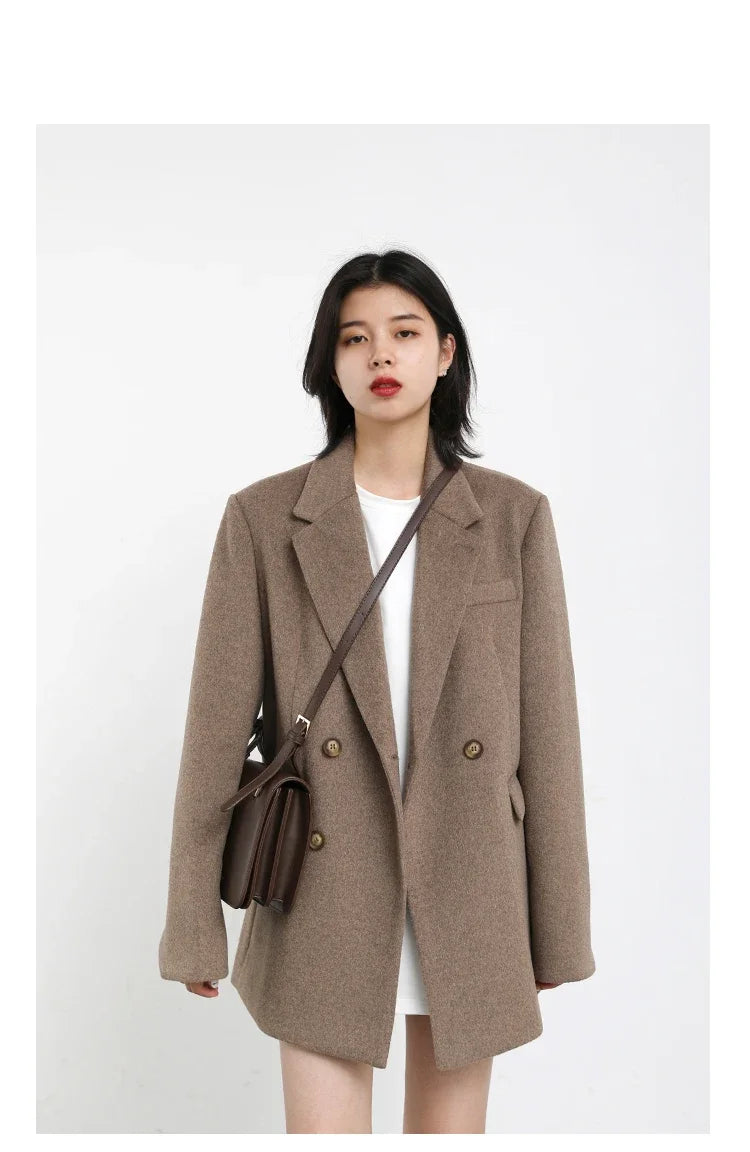 CHIC VEN Autumn Winter Women Coats Wool Blend All-match Mid-length Blazer Women's Woolen Overcoat Female Fashion Clothing 2023