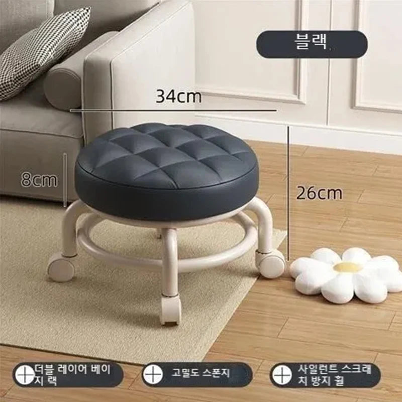 Household Pulley Low Stool Small Footstool Children Round Stool Chair Living Room Mini Sofa Stool with wheels Home Furniture