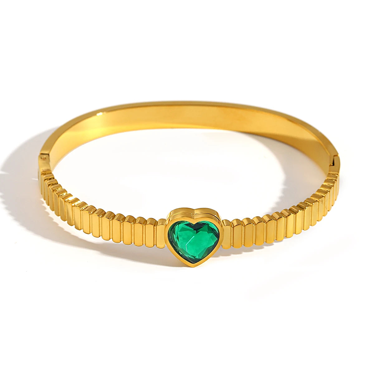 Flashbuy Trendy Chic Green Zircon Stainless Steel Bangle Bracelets for Women Charm Texture Simple Gold Color Accessories