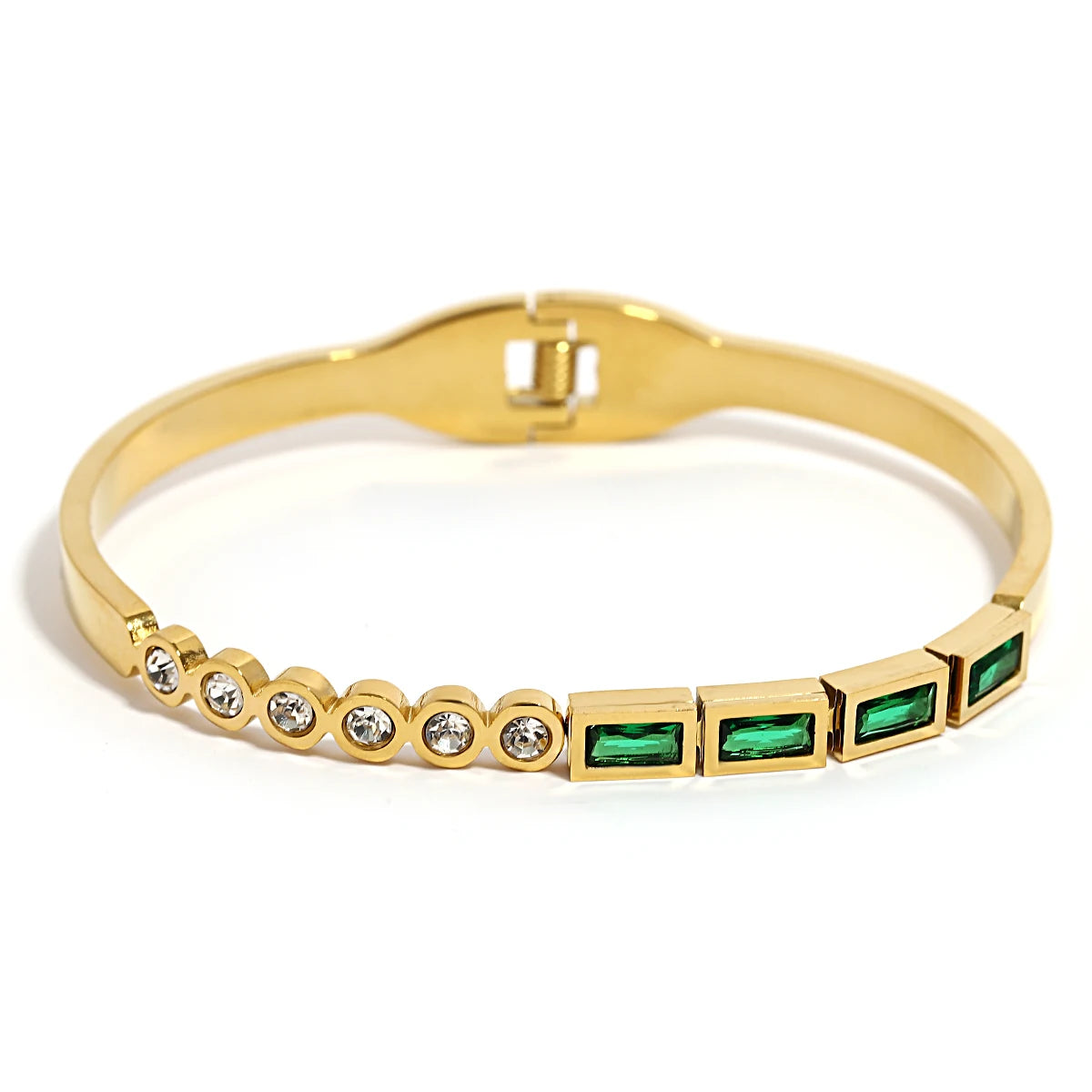 Flashbuy Trendy Chic Green Zircon Stainless Steel Bangle Bracelets for Women Charm Texture Simple Gold Color Accessories